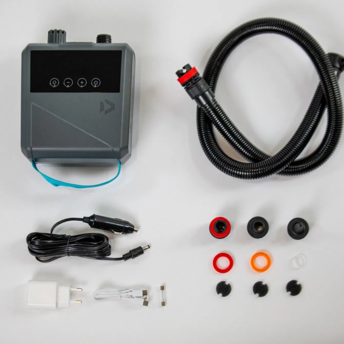 contenu du produit, pompe electrique duotone, tuyau de gonflage, embout, chargeur USB C